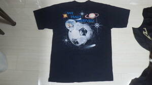 90s 宇宙 サッカー 半袖Tシャツ L 黒 ブラック アメリカ USA製 vintage ビンテージ murina スペース 惑星 old オールド 地球 土星 ボール