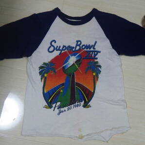 80s 七分袖 Tシャツ スーパーボウル NFL USA製 ビンテージ rams steelers superbowl スポーツ vintage old オールド 生成り 紺 両面