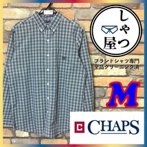 ME9-309◆USA古着◆美USED品◆【CHAPS チャップス】防シワ チェック 長袖 コットンポリ ボタンダウンシャツ【メンズ M】濃紺 薄手 刺繍ロゴ_画像1