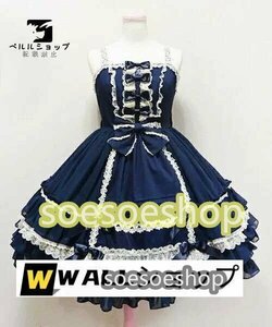  new arrival * Gothic and Lolita _ Lolita dress short sleeves bustier ribbon decoration blue One-piece .. gothic Lolita size all sorts 