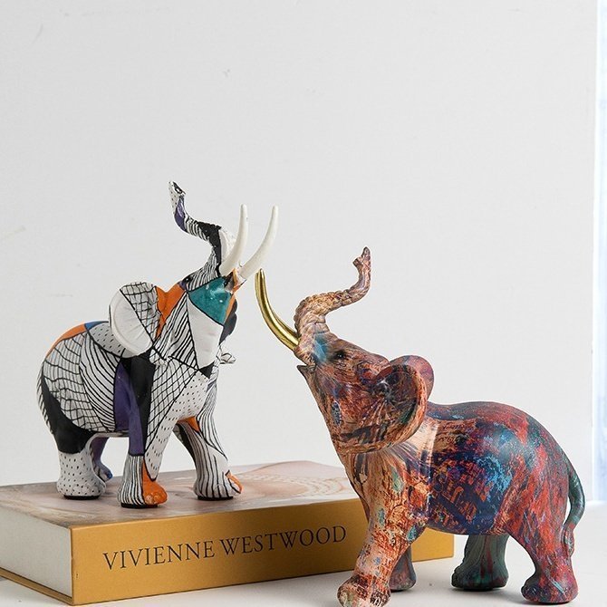 Modern und schlicht, farbenfrohe Elefanten-Innendekoration, Elefant, Tier, stilvoll, Feng Shui, Harz, Ornament, Objekt, Kunst, Handgefertigte Artikel, Innere, Verschiedene Waren, Ornament, Objekt