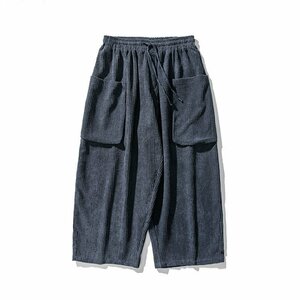 サルエルパンツ 新品 メンズ ワイドパンツ 大人気 コーデュロイ パンツ チノパン ゆったり 大きいサイズ 五色 M~5XL選択可 ネイビー