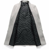 超美品 メンズ ロングコート 厚手 ウール テーラードジャケット 薄い綿入り 高級 セレブ WOOL カシミヤ混 紳士スーツ ★ネイビー/Lサイズ_画像5