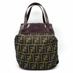 1円 良品 FENDI フェンディ ズッカ柄 ズッカ ナイロンキャンバス トートバッグ ハンドバッグ カーキ