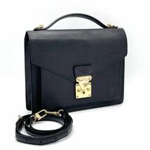 1円 LOUIS VUITTON ルイヴィトン エピ ノワール モンソー 2way ハンドバッグ　ショルダー ブラック ゴールド金具 M52122_画像1