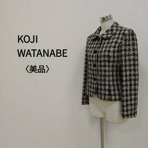 （V1-0725）KOJI WATANABE コージワタナベ ファンシーツイード丸襟ジャケット ブラック レディース
