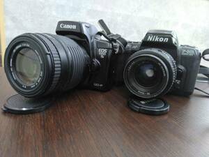 #1100 フィルムカメラ2台まとめ　Nikon AF F-601 QUARTZ DATE/AF　NIKKOR　35-70mm、Canon EOS1000S/SIGMA UC ZOOM 70-210mm