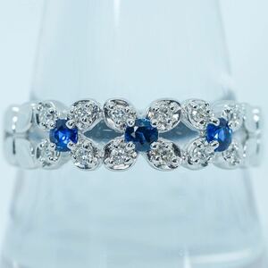 ★1円スタ！鑑定付【0.25ct&0.12ct】K18WG 3.1g ♯18 ホワイトゴールド 天然サファイアダイヤリング Sapphire Diamond Ring 指輪 仕上げ