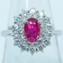 ★1円スタ！天然ルビー鑑定付【1.05ct&D1.00ct】PT900 6.2g ♯13 プラチナ レディース ダイヤリング Ruby Diamond Ring 指輪 仕上げ済_画像1