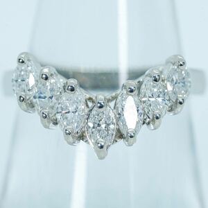 ★1円スタ!希少な天然マーキースシェイプダイヤ【0.70ct】PT900 4.9g ♯12 プラチナ ダイヤモンドリング Diamond Ring 指輪 仕上げ済