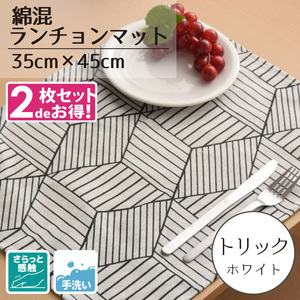 ランチョンマット 布 北欧 おしゃれ 同色2枚セット 洗える テーブル 食事 食卓 綿混生地 約35×45cm 幾何柄 ホワイト テーブルマット