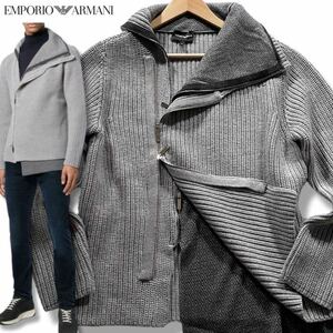 極美品/L相当●エンポリオ アルマーニ ニット ジャケット セーター カーディガン EMPORIO ARMANI 変形 ライダース ローゲージ ダブルジップ