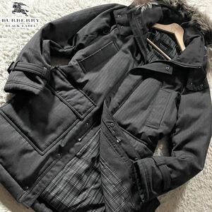 極美品●極暖 バーバリーブラックレーベル ダウン コート ジャケット BURBERRY BLACK LABEL ファー ノバチェック ホワイトグース Mサイズ