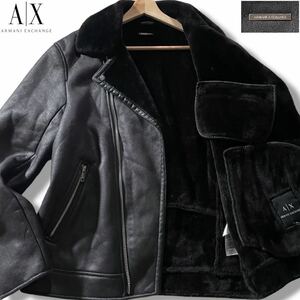 未使用級/L相当●アルマーニ エクスチェンジ エコ ムートン ボアジャケット ライダース ARMANI EXCHANGE フェイクレザー ダブルジップ 黒