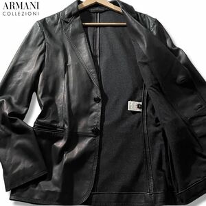 未使用級/Lサイズ●最高級 アルマーニ コレツィオーニ 本革 レザー テーラードジャケット ARMANI COLLEZIONI なめし革 トロトロ 黒 2B 50