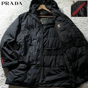 3Lサイズ●プラダ スポーツ ダウンジャケット コート アウター PRADA SPORT メンズ SGV52A Mat.12A フード 袖ロゴパッチ イタリア製 XXL 52