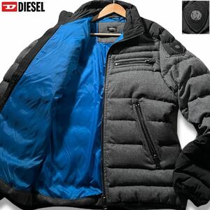 極美品/L-XLサイズ●DIESEL ディーゼル ダウンジャケット ブルゾン アウター デニム切替デザイン インディゴブルー ロゴ金具 ダウン90%