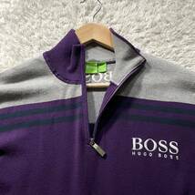 美品/XXLサイズ●ヒューゴ ボス ハーフジップ ニット セーター スウェット HUGO BOSS ストレッチ 胸元ロゴ刺繍 ロゴ パープル 3L 大谷翔平_画像2