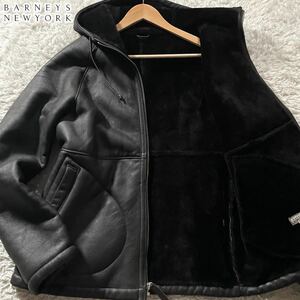 極美品●極暖 バーニーズ ニューヨーク ムートン パーカー ジップ フード ジャケット BARNEYS NEWYORK 毛皮 ボア ファー 羊革 ラムスキン M