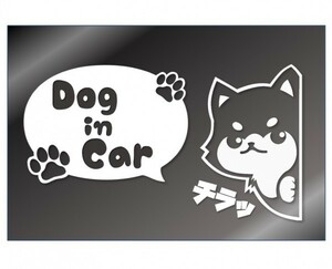 ひょっこり柴犬　吹き出し付き　カッティングステッカー【Dog in Car 白色】