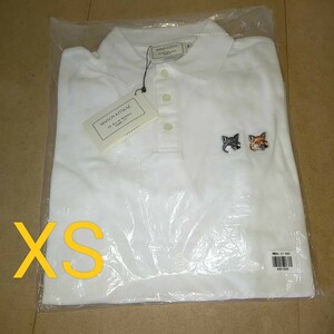 在庫処分 新品未使用 XSサイズ メゾンキツネ MAISON KITSUNE ダブルフォックス ロゴ 半袖 ポロシャツ ホワイト ユニセックス 男女兼用