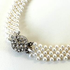 艶やか◆本真珠 3.5-4.0㎜ 3連V ネックレス ベビーパール シルバー刻印 silver pearl necklace