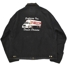 貴重 ロング丈! 90s vintage carhartt カーハート デトロイトジャケット ブラック 企業刺繍入り size.48 LONG 黒 ダック ブランケット_画像3