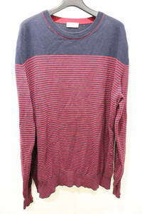  prompt decision DRIES VAN NOTEN Dries Van Noten fine quality material navy switch border knitted sweater high gauge knitted men's L navy blue wine red 