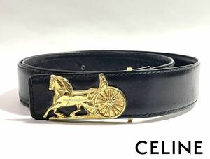 CELINE セリーヌ レザー ベルト 馬車金具 ゴールド ヴィンテージ イタリア製 75 ブラック 正規品