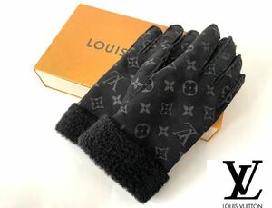 ★良品 LOUIS VUITTON ルイヴィトン 手袋 モノグラム エクリプス ゴン シャーリング ダーリン シープスキン グローブ M71848 正規品