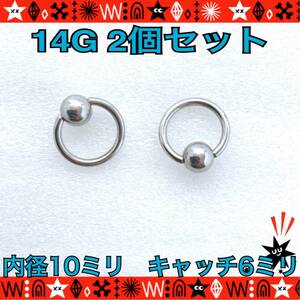 ボディピアス 14G 2個セット CBR キャプティブビーズリング 軟骨 イヤーロブ サージカルステンレス 10mm×6mm【匿名配送】