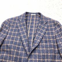 未使用級 スーツセレクト SUITSELECT テーラードジャケット ブレザー ウール チェック 紺×茶 Lサイズ相当 日本製生地使用 カジュアル_画像3