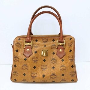 中古 MCM エムシーエム ミニボストン ハンドバッグ ヴィセトス コニャック ブラウン 茶系 ロゴ 総柄 レディース ブランド