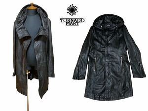 送料無料【美品】TORNADO MART/2015AW SHEEP NEW LOOK 羊革 シープスキン フード付き レザーコート/黒/LL/定価85800円/トルネードマート