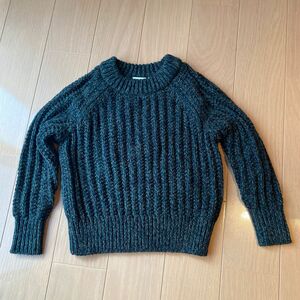 ユニクロ　キッズ　クルーネックセーター　ニット　ダークグリーン　長袖　100 セーター ローゲージクルーネックセーター