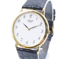 【ト長】SEIKO セイコー CREDOR クレドール 8J80-7000 18KT 金無垢 18KT メンズ クォーツ 稼働品 純正ベルト ホワイト文字盤 IR400IOB29