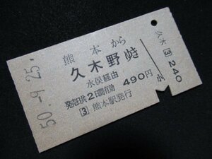 ■国鉄 熊本から久木野ゆき 水俣経由 490円 S50.9.25