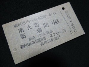 ■国鉄 横浜市内・川崎・鶴見線内から南大町・簗場間ゆき 相原・松本経由 2700円 長津田駅 穴あり