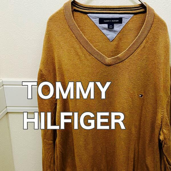 TOMMY HILFIGER ニット カラシ色 刺繍ロゴ セーター　L