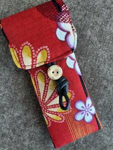 *am* fountain pen * pen case peace pattern / red floral print @ 2 ps ..@ hand made 