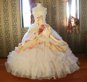 佐々木希コレクション高級ウエディングドレス7号9号11号S~Lサイズイエローカラードレス編み上げ調節可能カクテルドレス