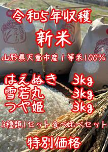 新米　米　食べ比べセット　はえぬき　雪若丸　つや姫　山形県産
