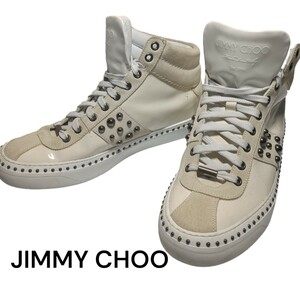 １円 ジミーチュウ JIMMY CHOO スニーカー 26cm ハイカット オフホワイト スタッツ メンズ 男 靴