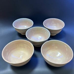 T 茶道具 茶碗26 銘:東峰 萩焼茶碗5個おまとめ　サイズ:直径12.5cm、高さ7.5cm 箱無し