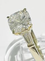 k18YG ダイヤモンド リング 1.743ct サイド 0.388ct クッションシェープカット 総重量 3.4g 13号 鑑定書あり_画像9