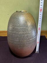 T 花瓶2 備前焼花瓶　壺　銘あり　サイズ:口径約5cm、胴回り直径約20cm、高さ約30cm 箱無し_画像8