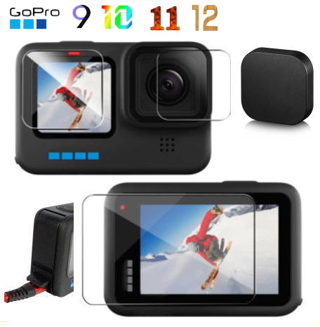 【送料無料】GoPro12/GoPro11/GoPro10/GoPro9 対応フィルム各2セット　レンズカバー＆ 電池カバー(充電端カバー付）付