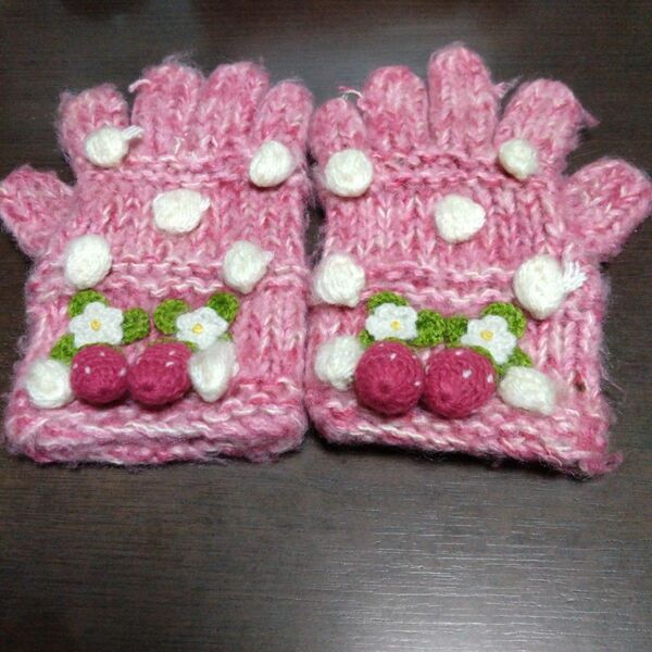 毛糸手袋　ピンク