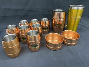 ya08 HREE LINE COPPER& 二重構造 銅製 マグカップ８個 ジョッキ2個 小皿２個 18-8STAINLESS STEEL ステンレススチール キャンプ BBQ