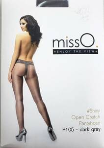 カP105 新品 Miss-O ミス・オー 20デニール ダークグレー S/M セクシー ストッキング オープンクロッチ 光沢 穴あき コスプレ レディース